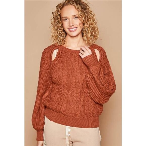 POL Sweaters - POL Cable Knit Cutout Long Sleeve Sweater